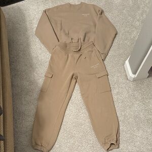 Oner active sweat set, tan, size small bottom x small top